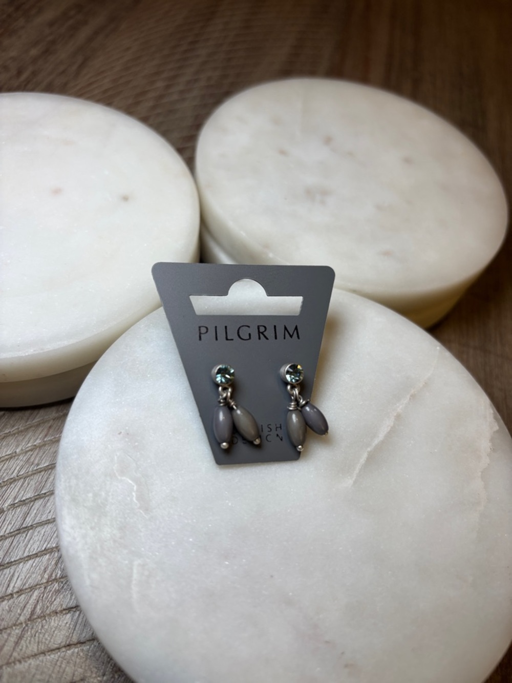 177 Pilgrim Gray Drop Earrings with Sparkling Studs